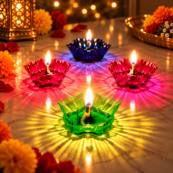 FlexOn Reflection Diya Set – pack of 12 colourful Diwali diyas
