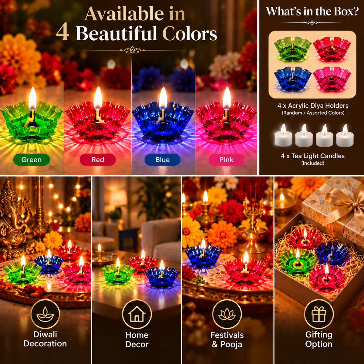 Set of 12 reflection diyas for puja and gifting