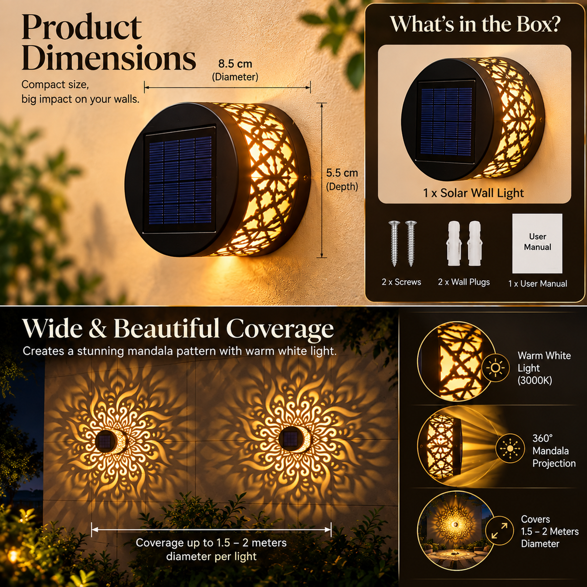 Iron mandala wall lantern mounted on an outdoor wall