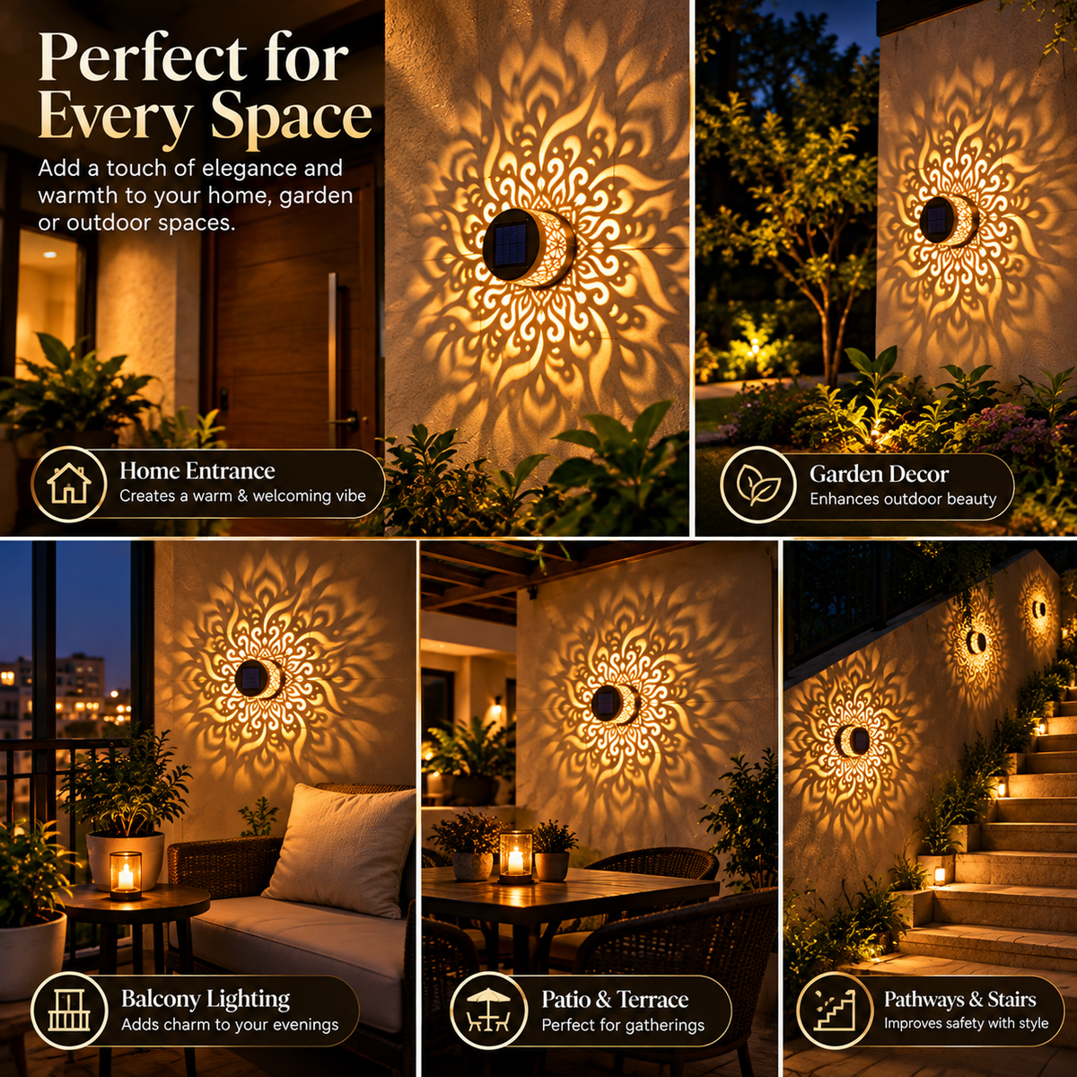 Solar mandala lantern lighting a home entrance for Diwali