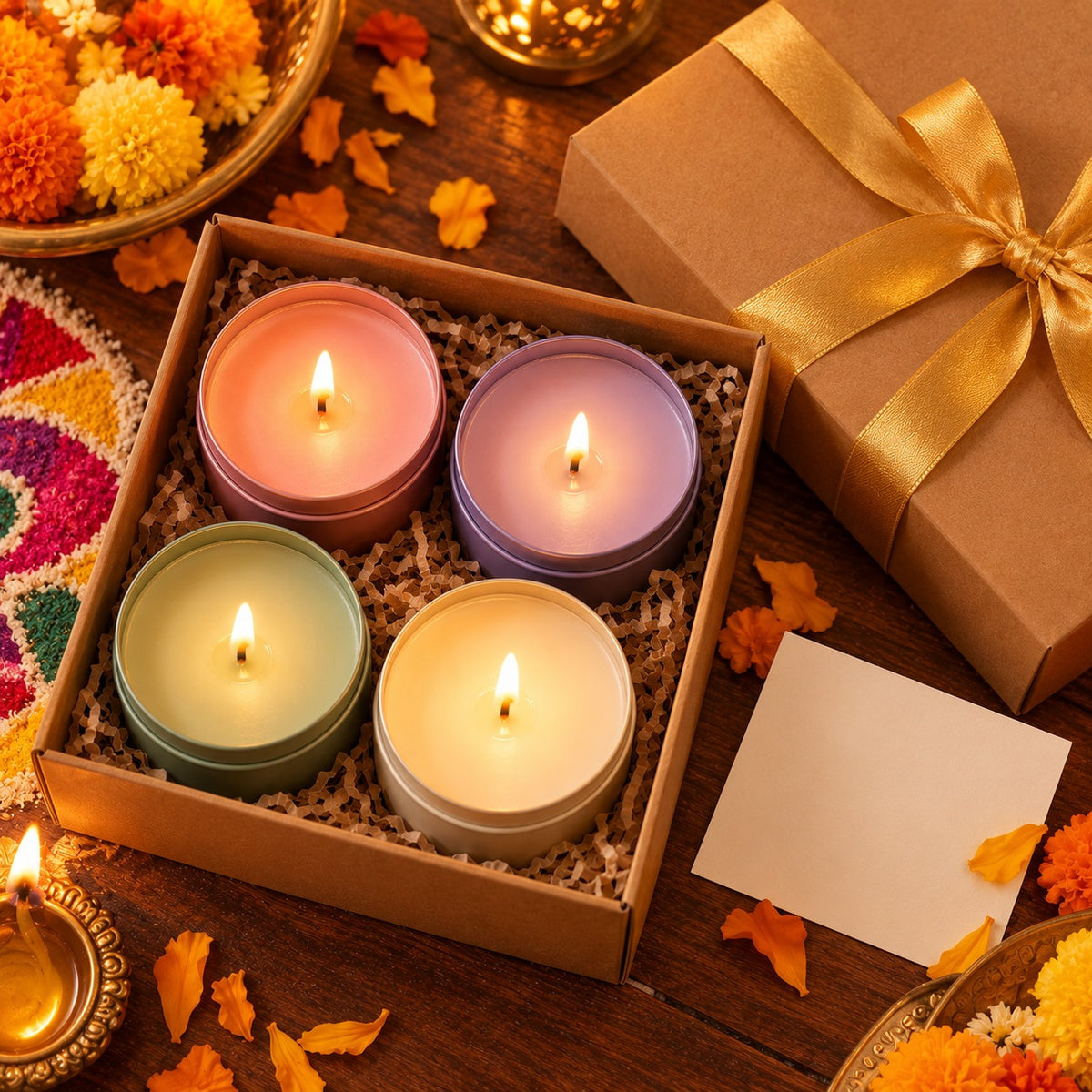 Upar se – 4 jalti tin candles gift box mein