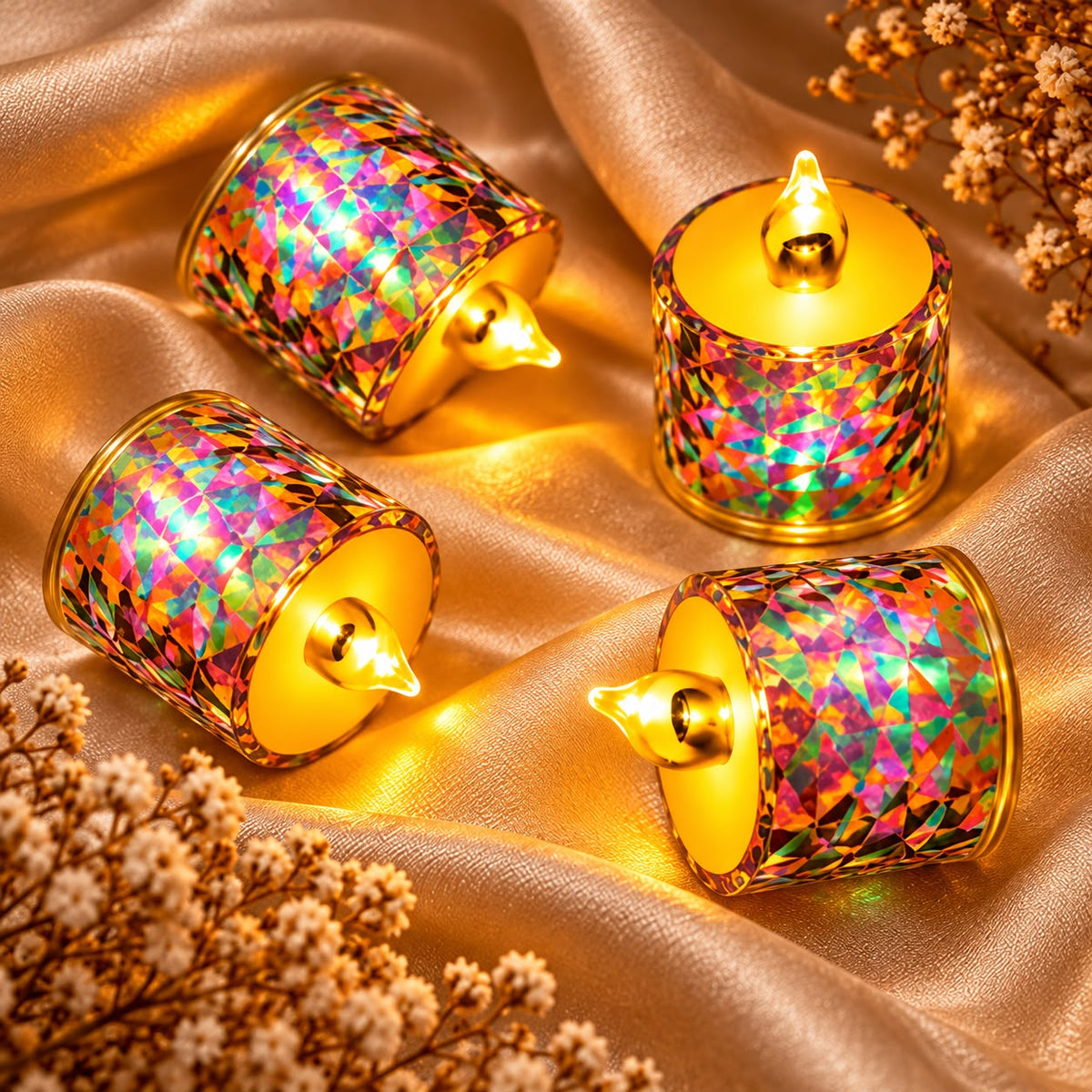 LED tealights glowing for Diwali decoration
