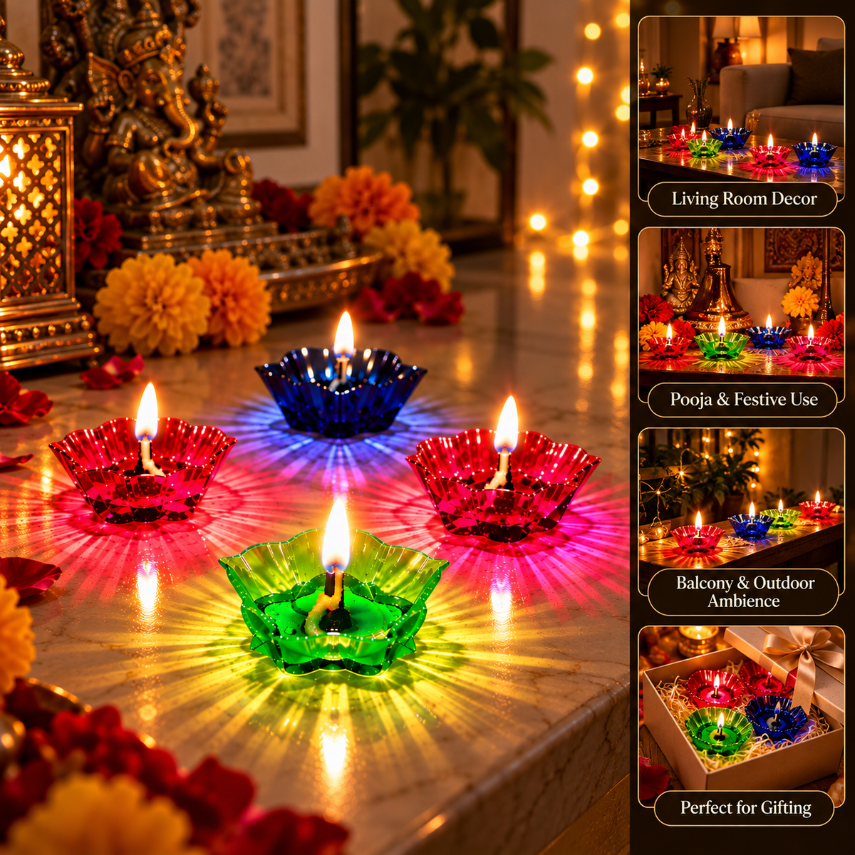 Reflection diya close-up – FlexOn Diwali diyas